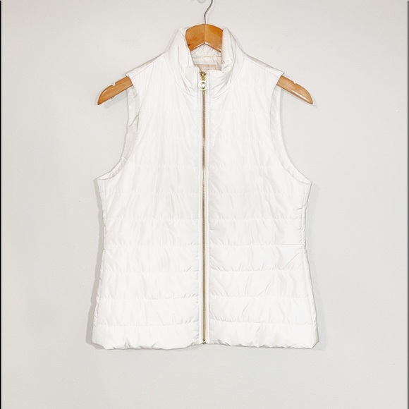 MICHAEL KORS Cream Quilted Vest With Zipper Front Size Small